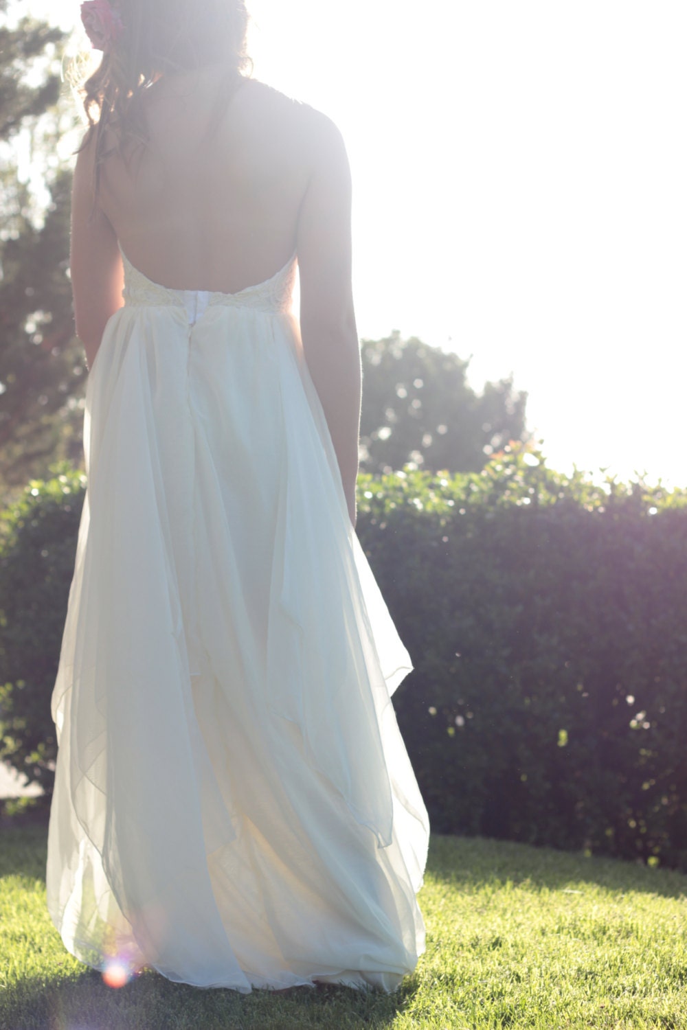 Wedding Dress Strapless  Bustier Chiffon and Lace Bohemian- Morella Gown