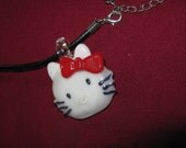 Hello kitty glass handmade necklace. One-of-a-kind. Unique. Ready gift. Kitty jewellery, jewelry pendant.