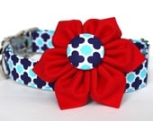 Derby Blue and Red - Patriotic Dog Collar and Flower - 4th of July - red, white and blue dog collar and bowtie set,