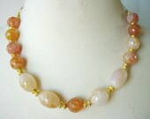 Fire Agate Gemstone Necklace, Orange, Tangerine, Cream, Yellow, White, Large Chunky, Gold Chain