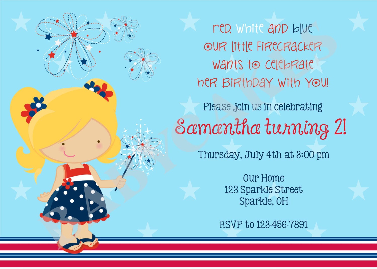 4th of july birthday invitation - choose your girl - DIY Print Your Own