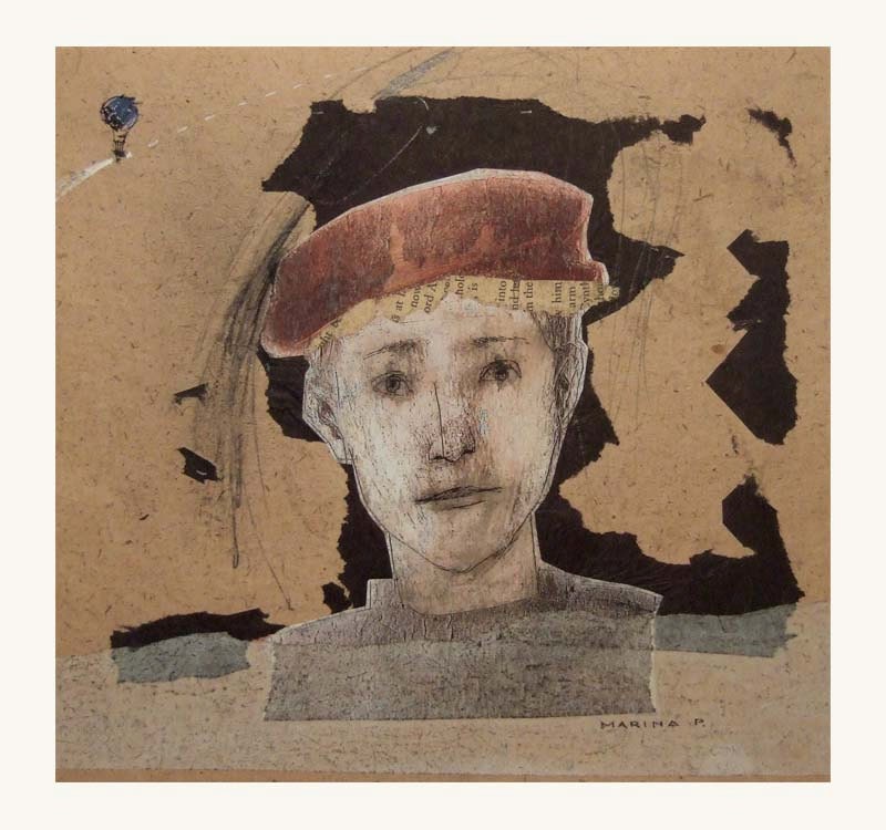 YOUNG MAN original collage mixed media figurative portrait