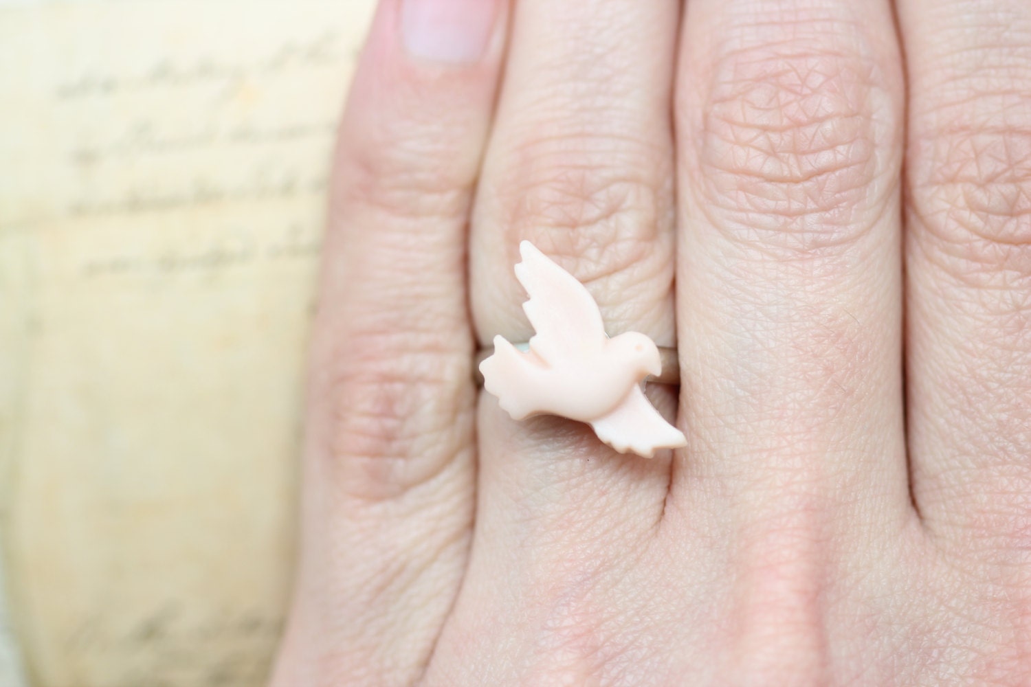 Bird Ring Pink - Silver Adjustable Ring Nature Handmade by Inspired by Elizabeth