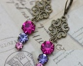 Earrings Indian Moroccan Style Pink Purple Antique brass Earrings Clip On Available