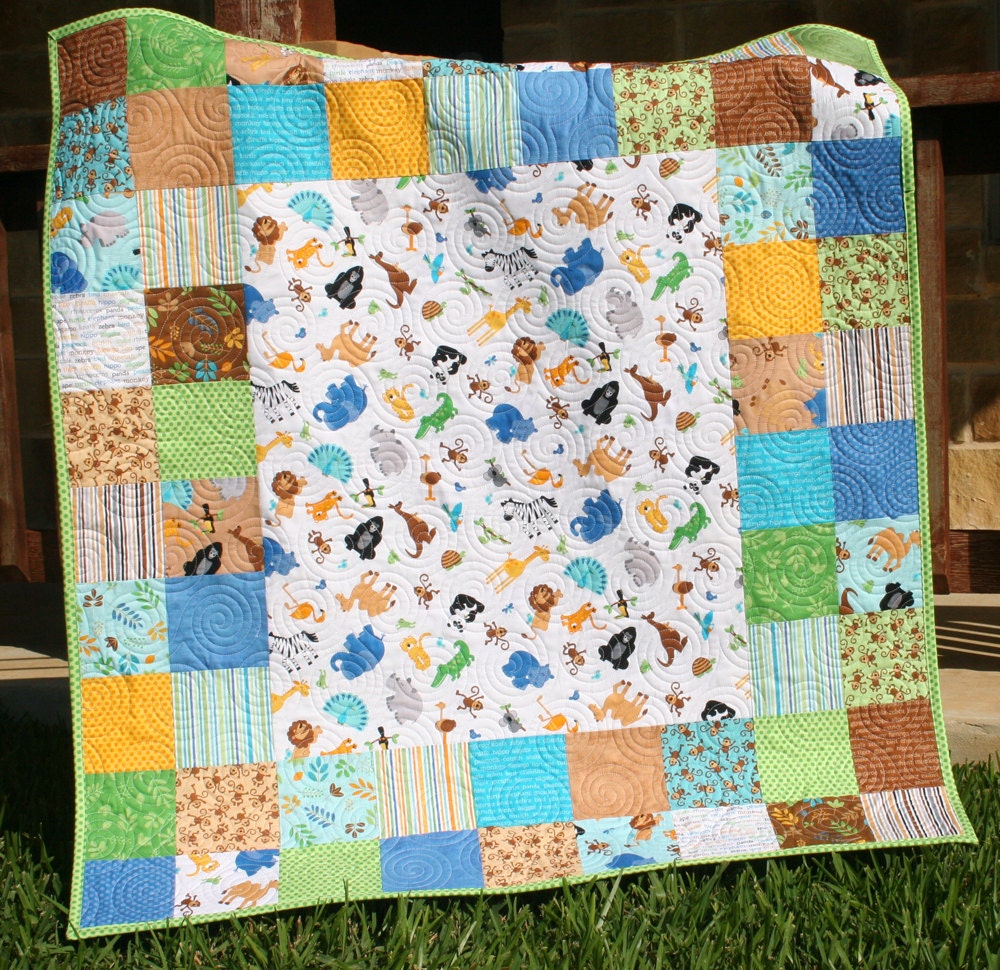 Animal Baby Quilt Patchwork Safari Zoo Jungle Blanket Boy or Girl