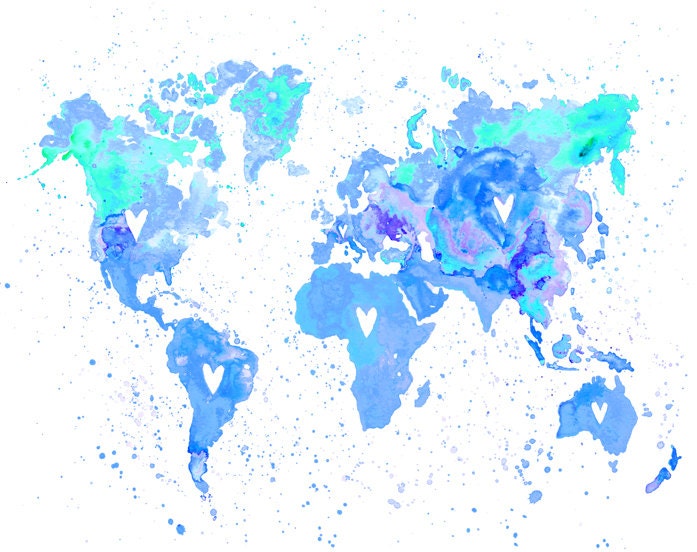 World love(Blue) Print of my original watercolor 10x8 inch