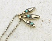 Turquoise Pendant - 14k Gold & Silver Necklace - Leaves Pendant