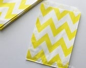 Chevron Favor Bags 20 Yellow Wedding Candy Buffet Baby Shower Paper Goods Favors Kids Birthday Party Carnival Popcorn w/ straw flags