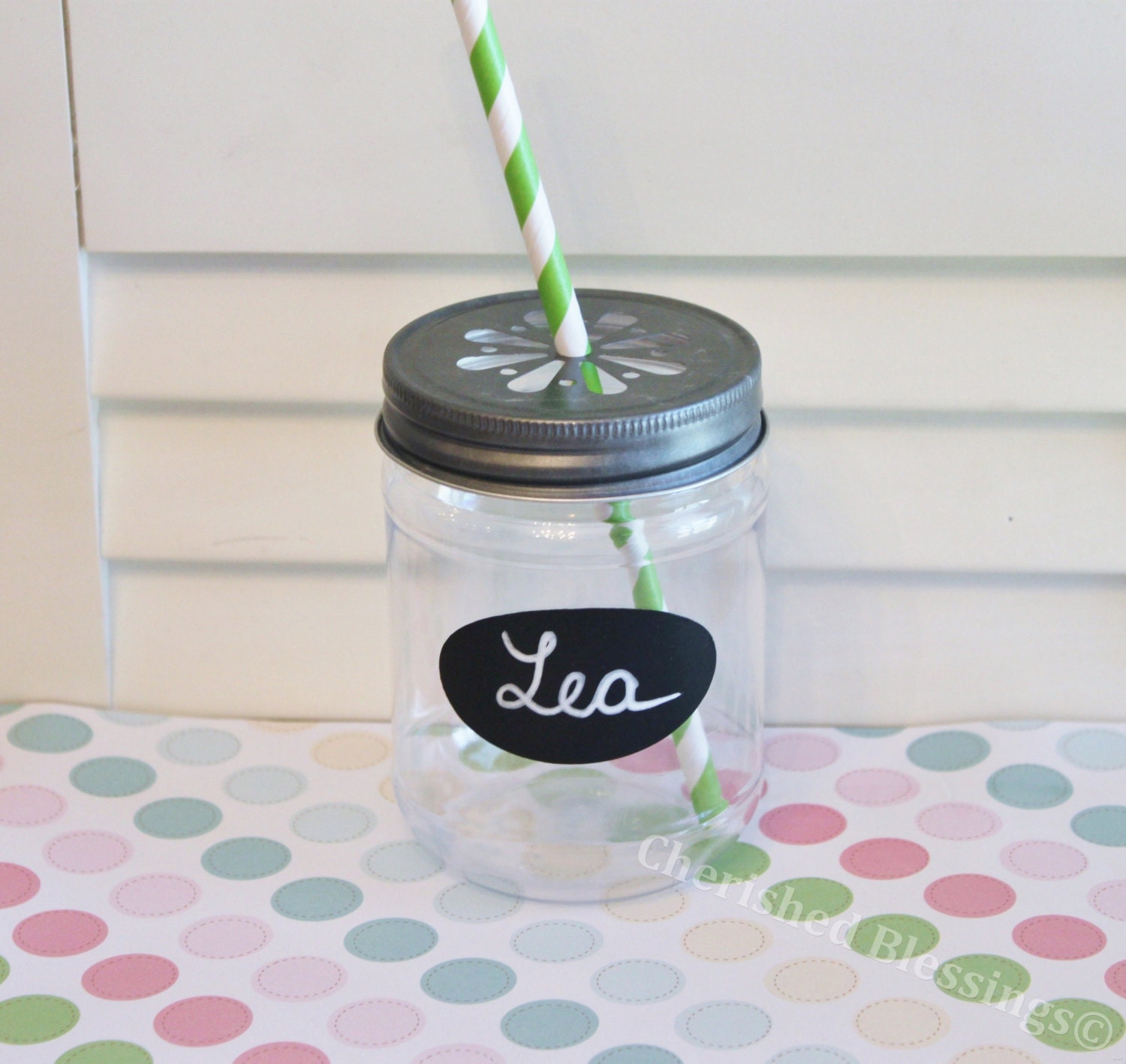 Plastic Mason Jars Glasses Cups Tumblers 12, Medium Size Table Setting w/ Daisy Lids Kids Birthday Party Wedding Baby Shower Favors 12oz Il_170x135