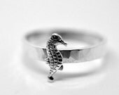 Sterling Silver Seahorse Ring, Animal Ring, Nautical Jewelry, Handforged Ring