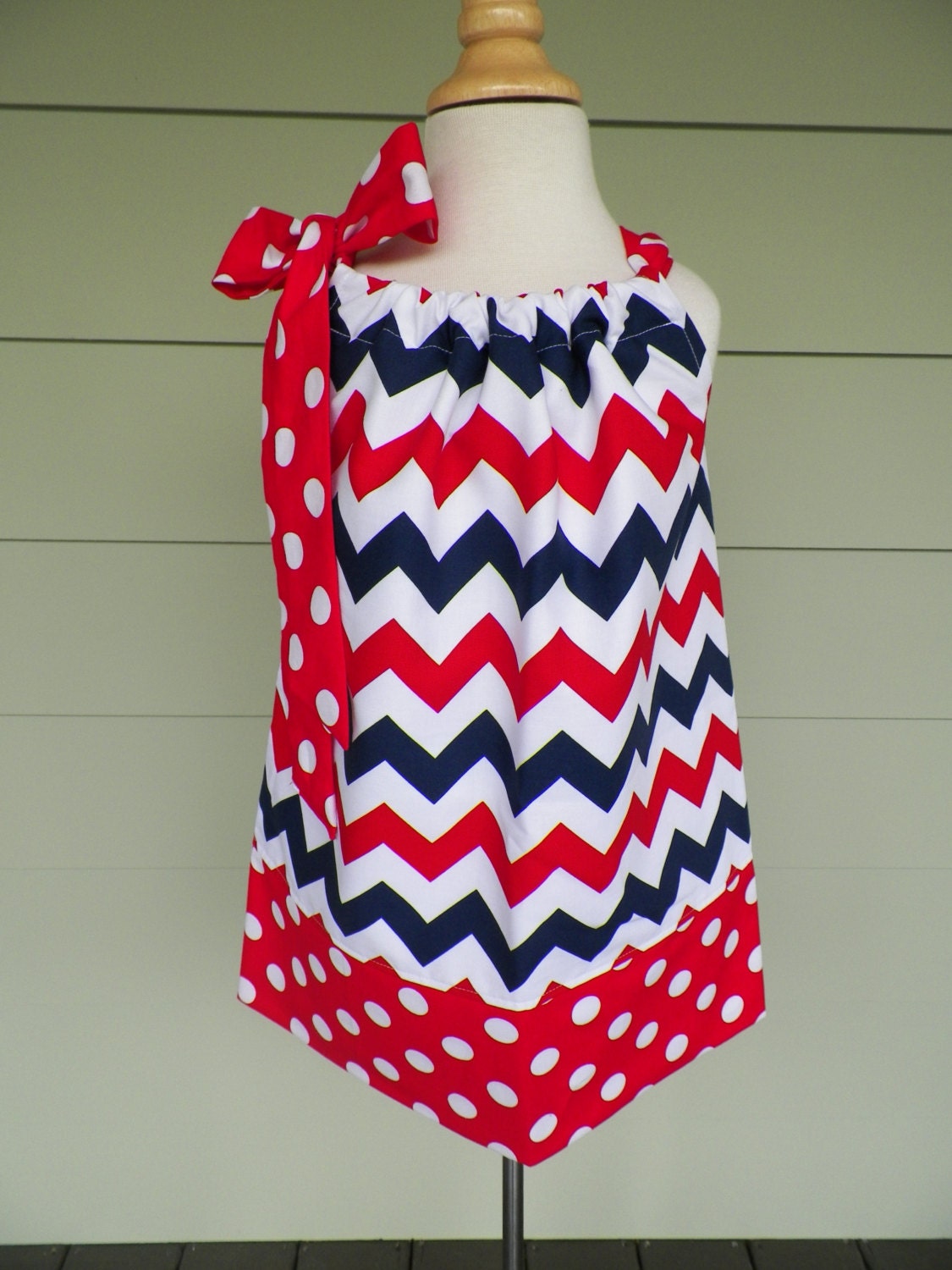 Girls Pillowcase Dress patriotic chevron fourth of july riley blake fabric sizes 6 month-4T custom made by Baby Harrill