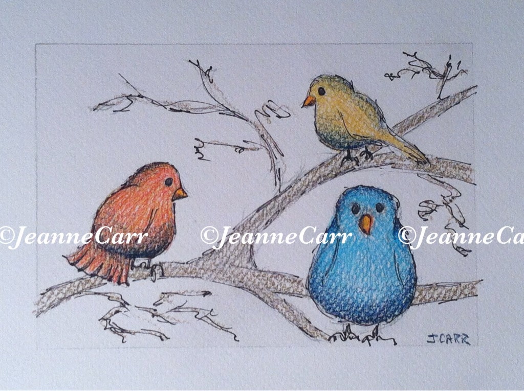 Three Birds Original Drawing