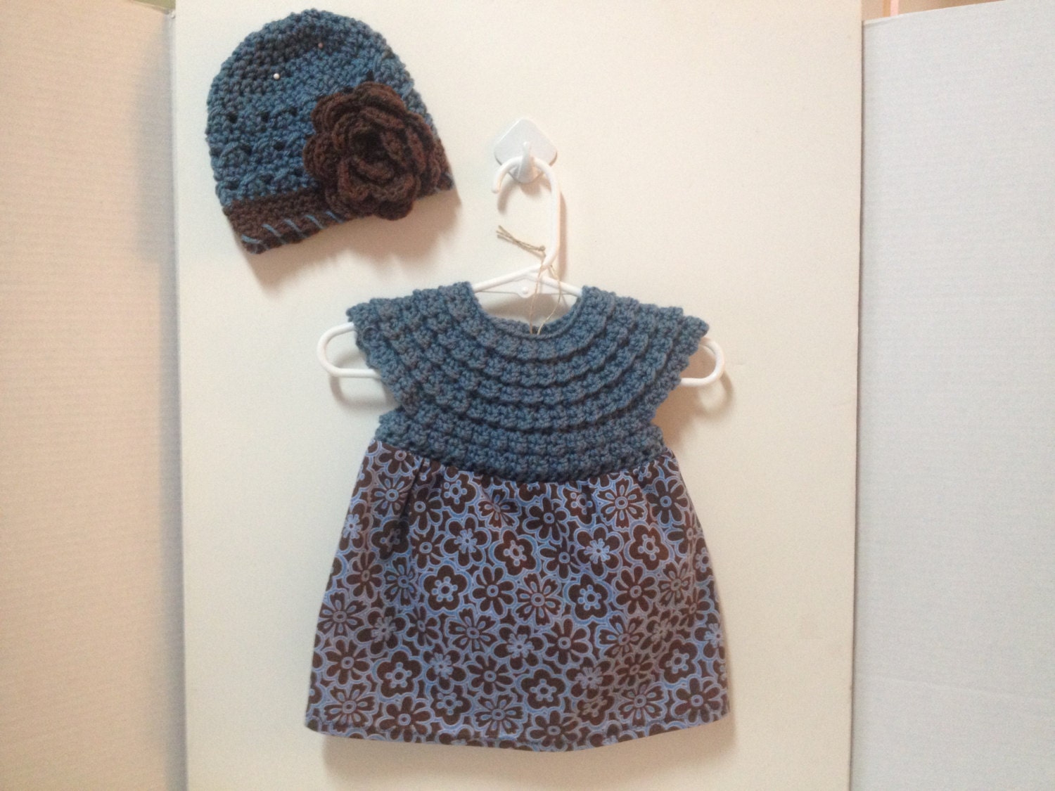 0-3 Months Crochet Topped Dress with matching hat