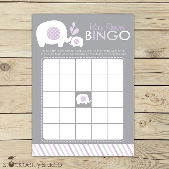 Purple and Gray Elephant Baby Shower Printable Bingo Game - Instant Download Il_570xn