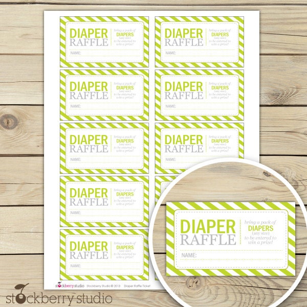 Lime Green Baby Shower Diaper Raffle Tickets - Instant Download Il_570xn