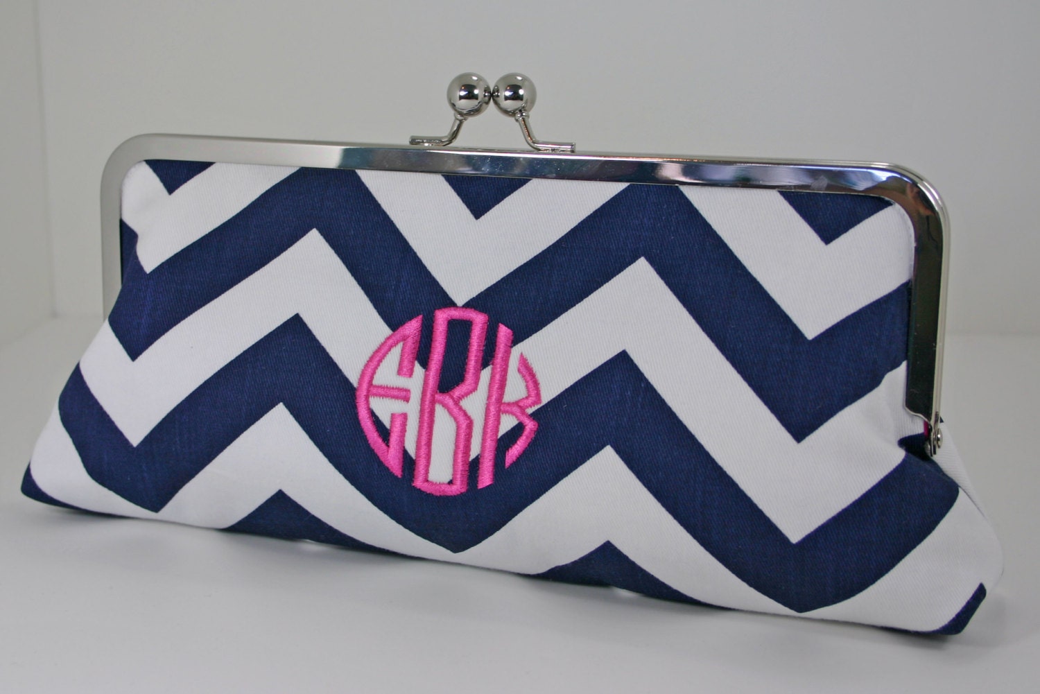 Monogrammed Navy Chevron Clutch