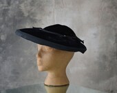 1940s Black Velvet Broad Brim Hat