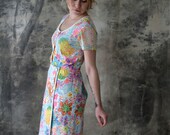 1960s Lilly Pulitzer Inspired Neon Flower Print Dress