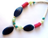 Tribal Style Resort Statement Necklace. Wood,  Agate, Turquoise, Jade. La Barbade Collection - Necklace No. 6