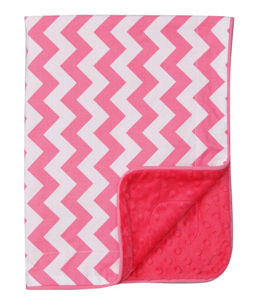 Baby Blanket in Pink & White Chevron on Pink Dimple Dot Minky....Unique  Baby Girl Gift- FREE SHIPPING