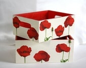 Two decoupage nesting trays, red poppies and cream, wood, home decor, vibrant, bright, flowers, summer, perfect gift - CatHot