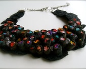 Colorful necklace with beads- Felt necklace- Handmade- Wool and beads