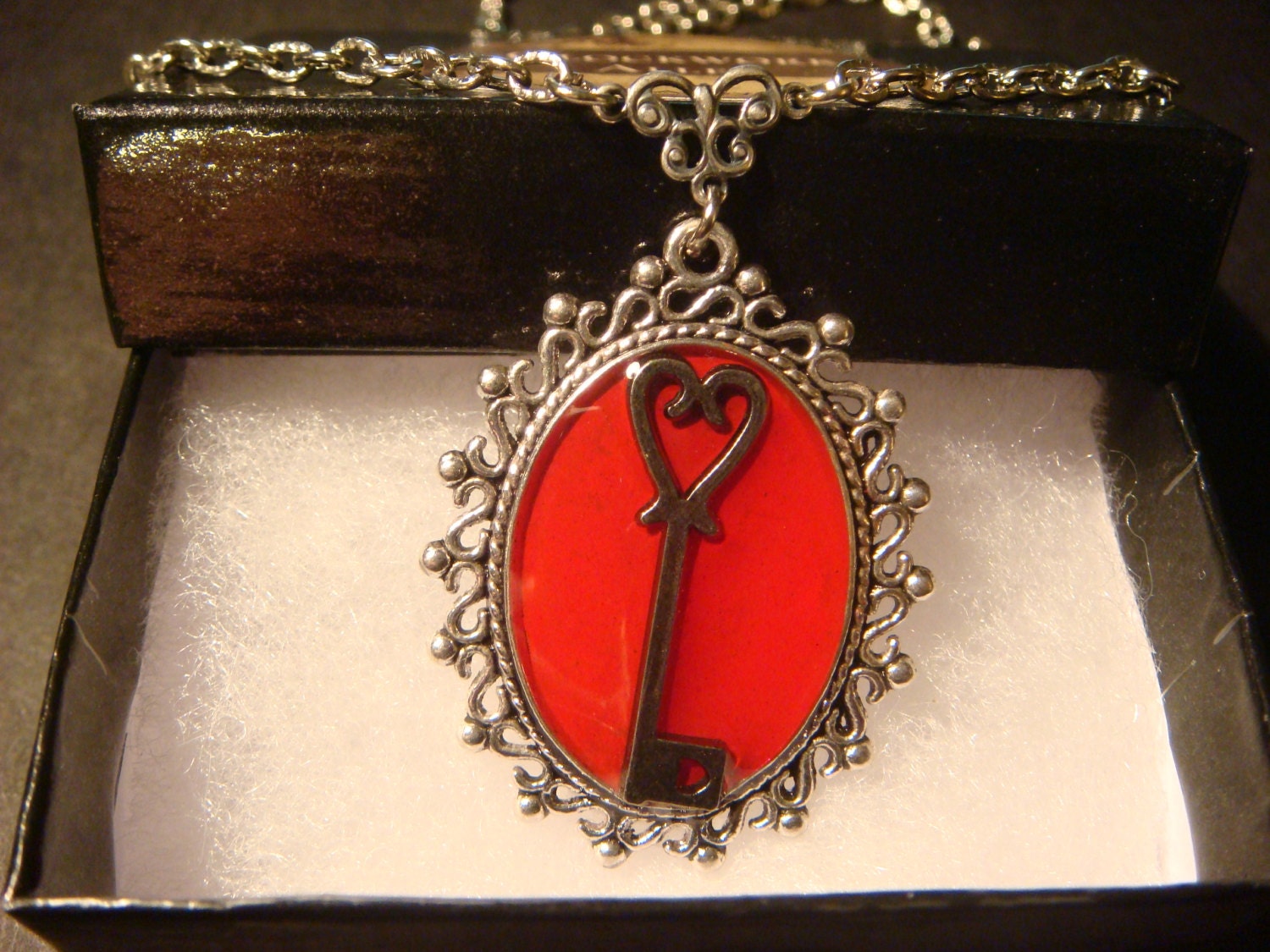 Steampunk Necklace with a Heart Key in Ornate Victorian Setting/Antique Silver (992)
