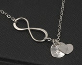 Infinity Initial Hearts SILVER Necklace, TWO Monogram Necklace, Personalized Heart Initial jewelry, Sisters, Couple Initials Necklace
