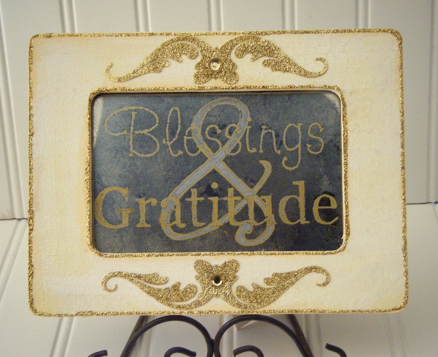 Blessings & Gratitude Antiqued Mirror in Shabby Chic Frame