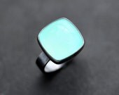 Aqua Chalcedony Ring, Seafoam Blue Green Chalcedony Oxidized Sterling Silver Ring Aqua Gemstone Ring - Made in Your Size - Windchill