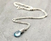 Sky Blue Birthstone Necklace, Winter Ice Blue Topaz Gemstone Sterling Silver Necklace  December Birthstone Jewelry  - Floe