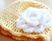 Women's Hat, crochet hat for women in butter yellow, white flower