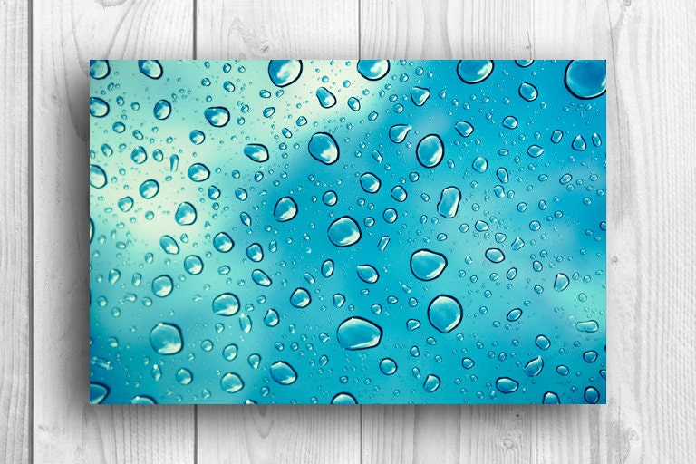 Color  Photography Digital Photograph Rain drops water drops aqua  blue Wall Art  4x6 Fine Art Photography Print