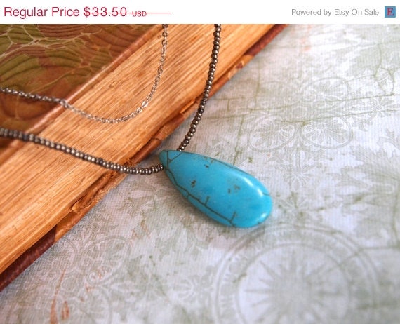 FINAL SALE Teardrop Turquoise Pendant. Metallic Brown Beaded & Antique Silver Chains. Boho Chic Layered Necklace