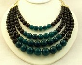 Vintage Liz Claiborne Necklace Multi Strand Black Teal Green Blue