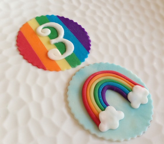 Rainbow Theme Fondant Cupcake Cookie Toppers Il_570xn
