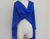 Luxe Cobalt Blue Chiffon Bridal Shawl Bridal Stole Pashmina Bride Bridesmaid Stole Scarf Wedding 72" X 22"