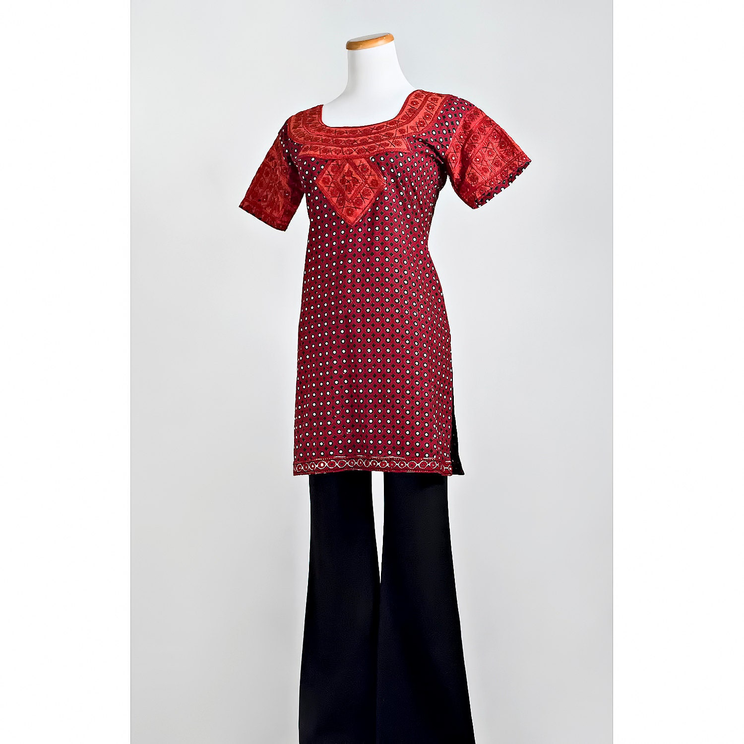 1970s Ethnic Maxi Blouse / 70s Mirror Embroidered Tunic / Small to Medium