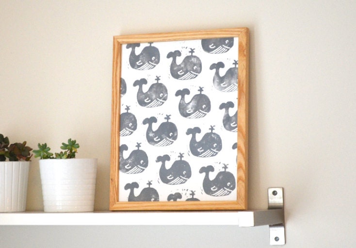 PRINT - Whales - Block Print