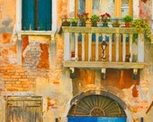 16 x 24 large art print - Venetian Fairy Tale - Fine art photography - Venice - windows, door, architecture - gold, blue, teal - 16x24