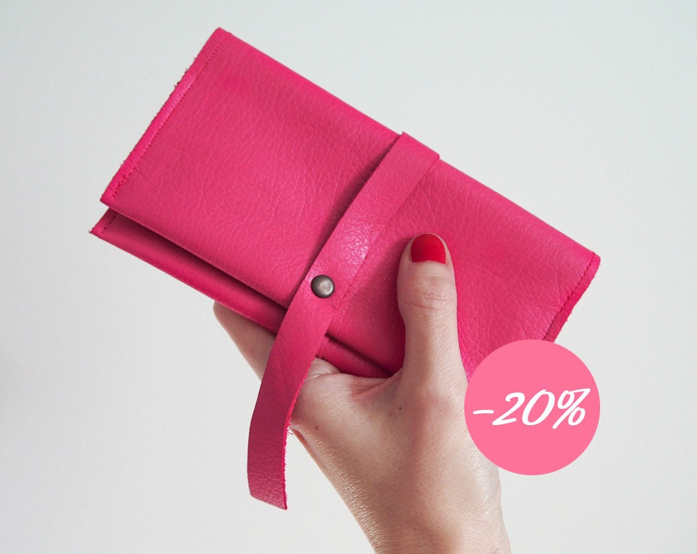 SALE Pink leather tobacco pouch