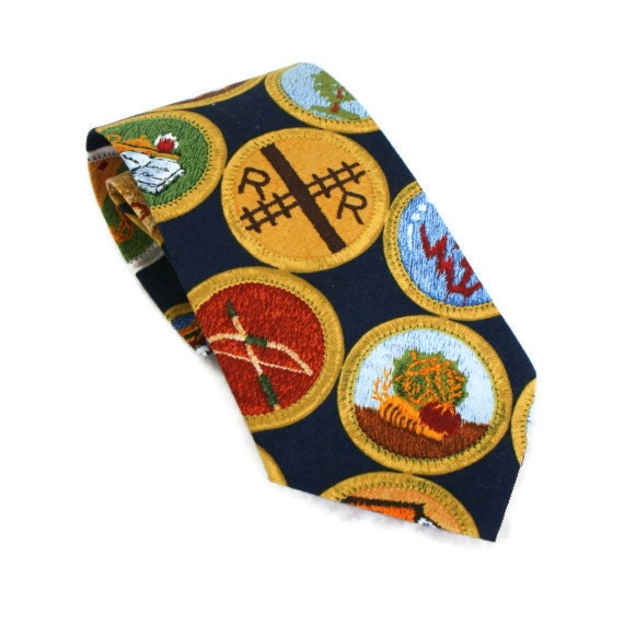 Men's Neck Tie Boy Scout Merit Badges Navy