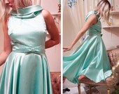 vintage 60's seafoam blue cocktail party dress with front bow womens medium large