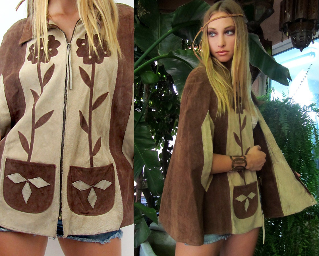 Vintage 60s Suede FLORAL Cape - Vintage Clothes by TatiTati Vintage on Etsy