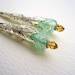 Silver Cone & Sea Green Glass Crackle Glass Dangle Earrings