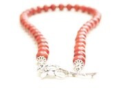 Coral necklace, red necklace, beaded short necklace. Italian artisanal gemstone jewelry. Silver plated clasp