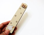Children Mezuzah Case -  sheep, cream and peach Mezuzah - decorative kids mezuzah -babies mezuzah hand painted on wood