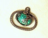 Natural turquoise pendant  blue green stone statement copper jewelry