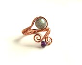 Amethyst labradorite ring  stone copper ring  wire wrapped handmade jewelry