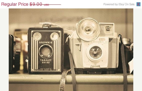 SALE 30% OFF Camera Print "A Pair of Kodak Brownies" 4x6 Fine Art Photography Black and White photo Camera Vintage camera print